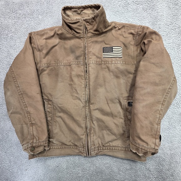 Dri Duck Canvas Flannel Blanket Lined Jacket Sz XL Brown Work Wear American Flag